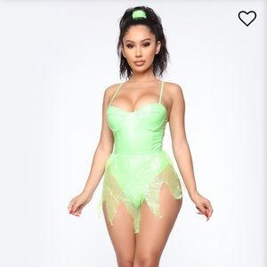 Green structured body suit. Tinker bell costume.
